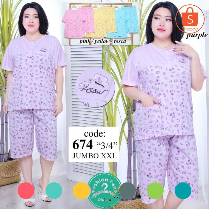 Baju Tidur Wanita Grosir Dewasa Jumbo Setelan Wanita Dewasa Bahan Kaos Katun Setelan Big Size  BV125