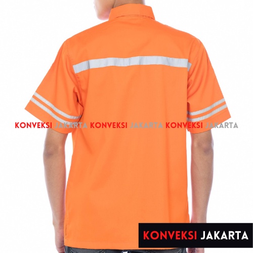 Baju Kerja Wearpack Kemeja Safety K3 Proyek Tambang Lengan Pendek  - Pakaian Seragam Werpak Kerja Atasan Scotlite Lapangan Pendek Warna Orange Pria Wanita