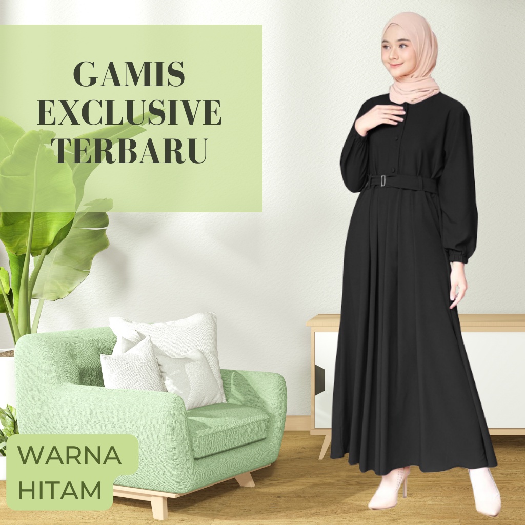 Gamis Polos Hitam Wanita Model Terbaru 2023 Baju Remaja Jumbo Lebaran Murah Kekinian Busui Dress Sandira Belt Busui Friendly Syar'i Muslimah Muslimat Pengajian Premium Terlaris