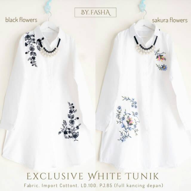 White tunik by fasha tunik putih bordir kemeja