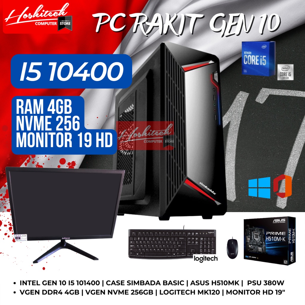 PC RAKITAN i5 INTEL 10400 RAM 8GB NVME 256GB MONITOR 19&quot; KANTOR SEKOLAH