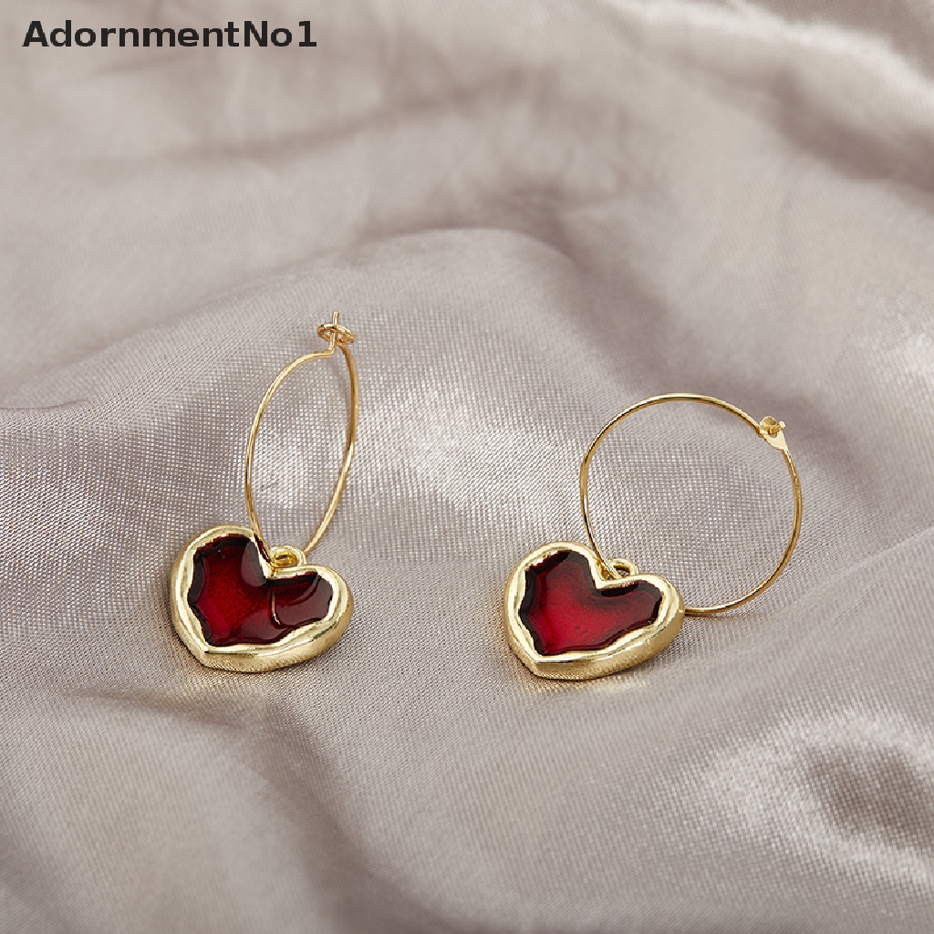 (AdornmentNo1) Anting Gantung Hati Enamel Warna Burgundy Untuk Wanita