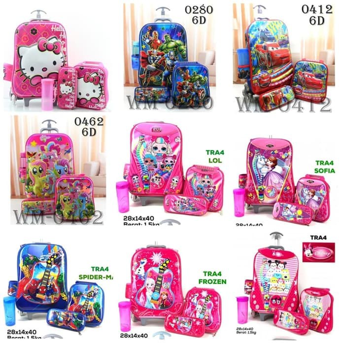 Tas Trolley Anak My Little Pony 4In1 Set 6 Roda Importl+Topi Cant 7860MZ  Sekolah Koper Troley Samur
