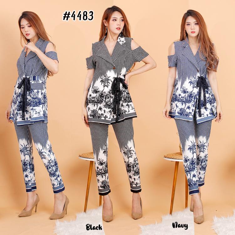 Kathryn collection #4483, Stelan scuba motif import premium celana panjang tangan bolong pendek #4489