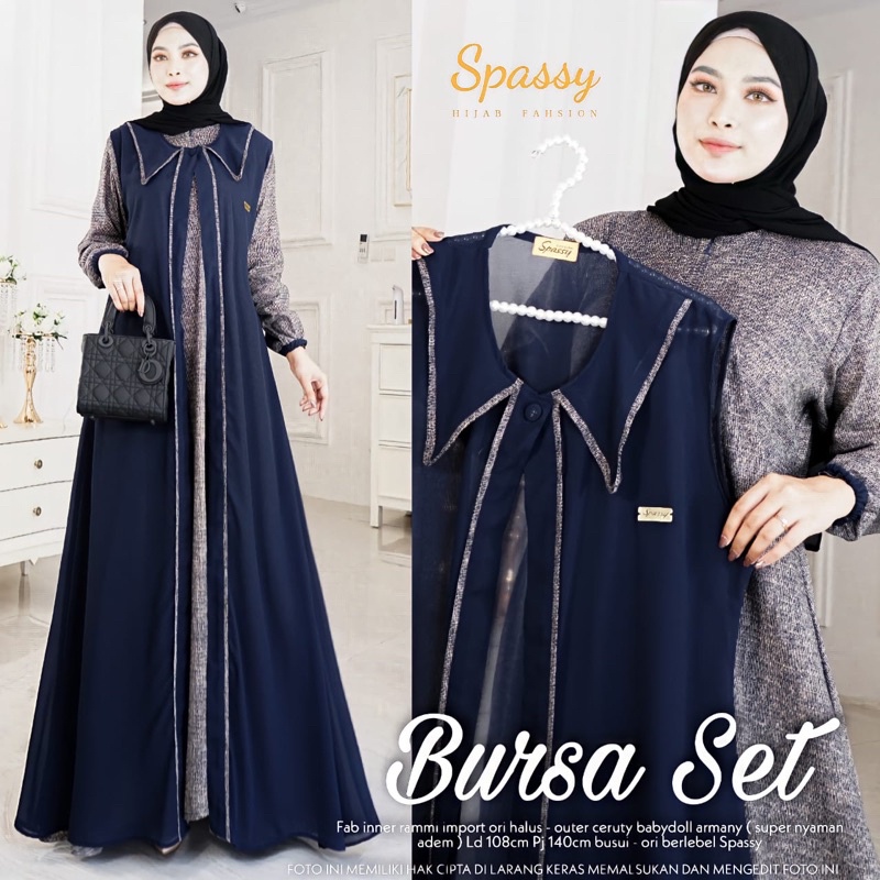 GAMIS MEGHAN BURSA SET DRESS MAXY KAOS TEXTURED KOMBINASI OUTER CERUTY CERUTI CERUTTY CERUTTI INNER 