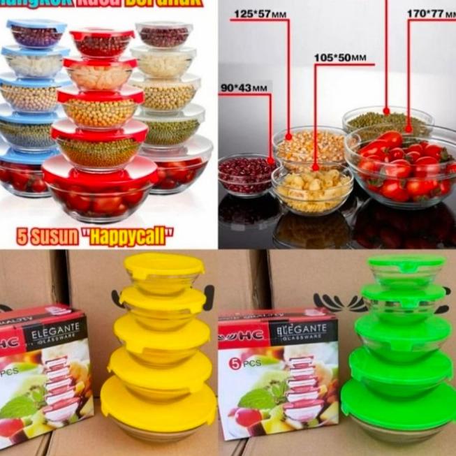 Terlaris ✯➵ glass bowl mangkok kaca set 5 pcs HC glassware - Kuning new arrival