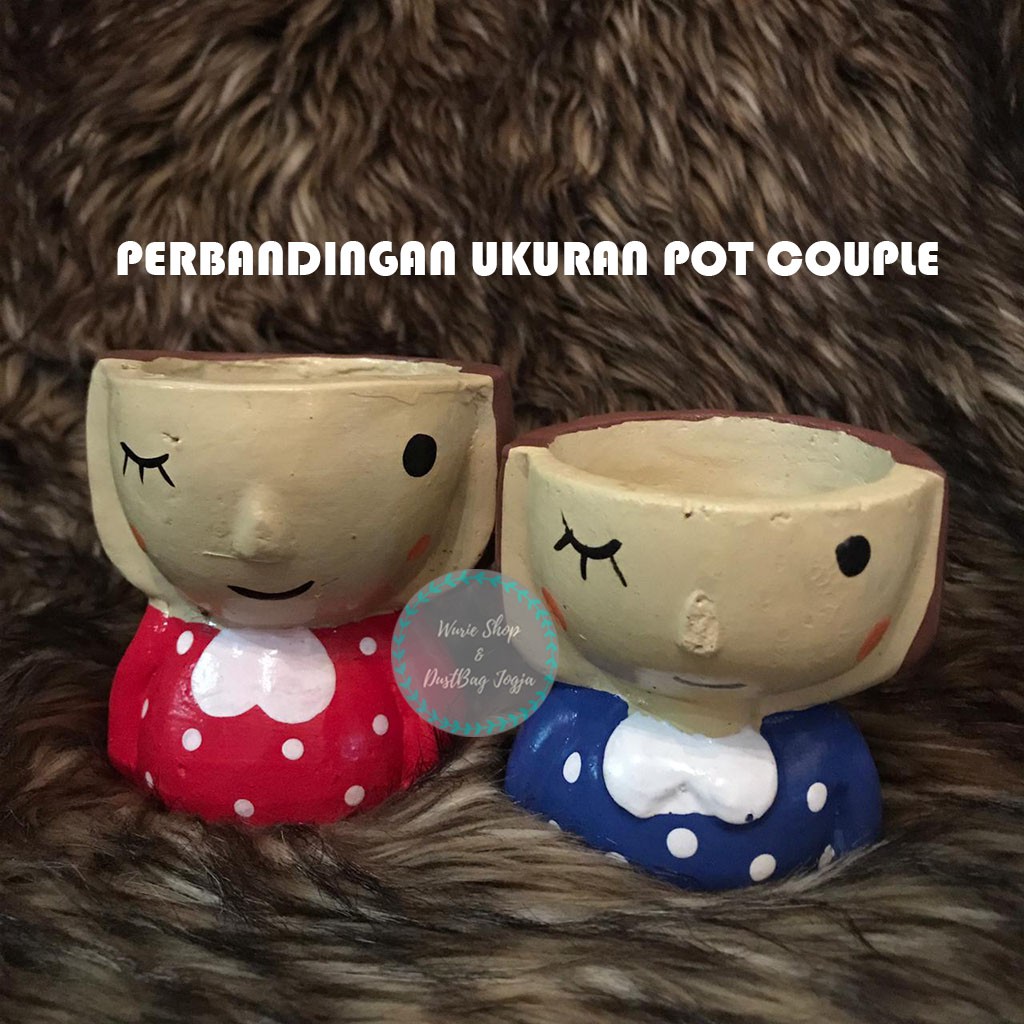 Pot Lukis Unik Terracotta Couple Pasangan Lucu Tanaman Pottery Kaktus Cactus