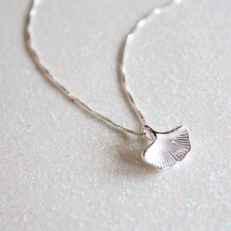 Women's Fashion 925 Sterling Silver Jewelry Ginkgo Biloba Leaf Pendant Short 40cm Necklace Gift