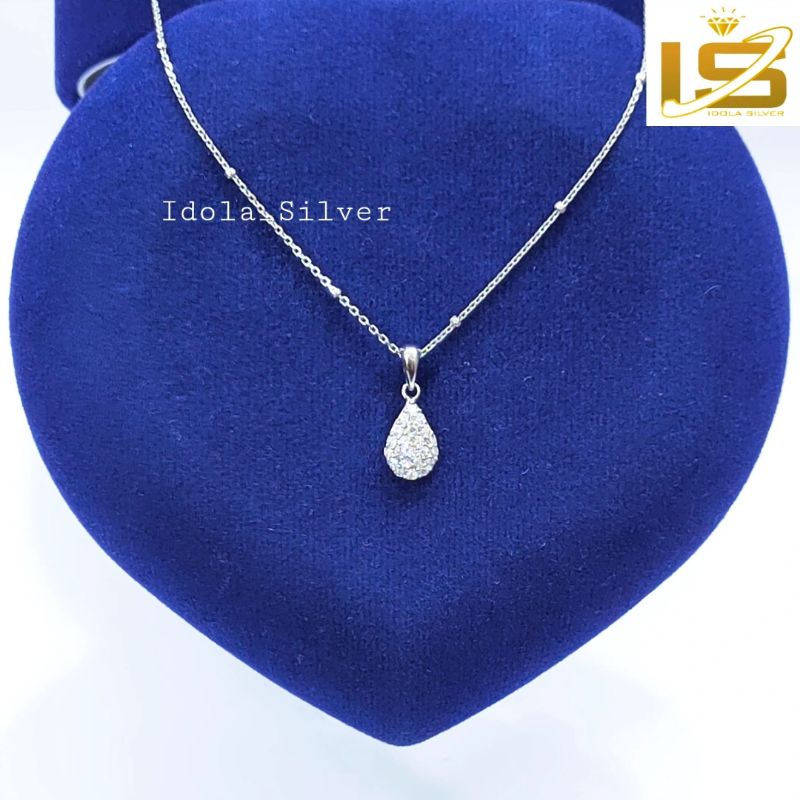 KALUNG PERAK ASLI SILVER WANITA 925 LAPIS EMAS PUTIH MODEL LIONTIN OVAL - PERHIASAN PERAK WANITA