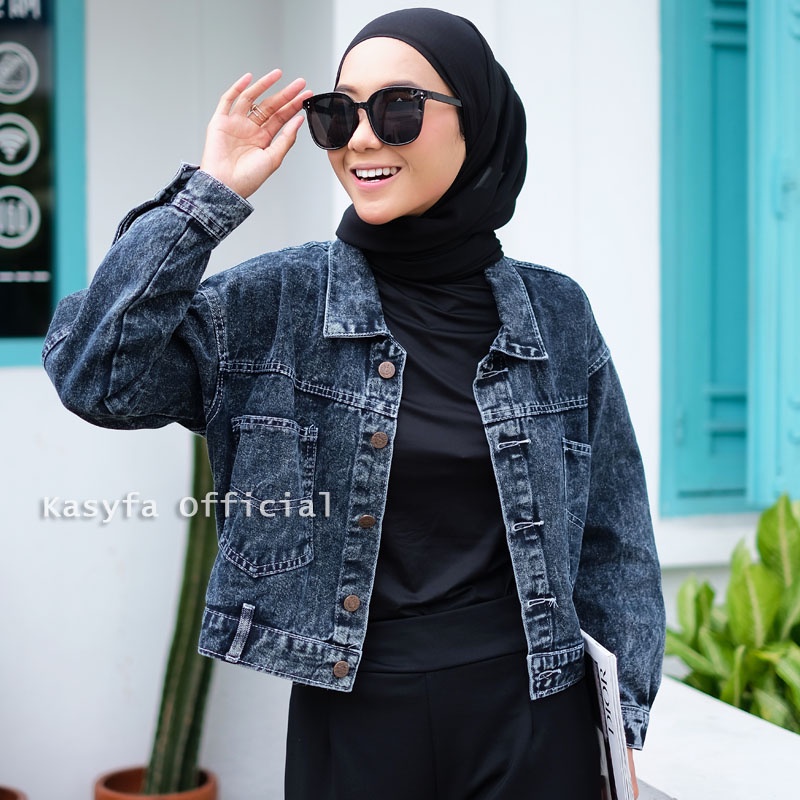 NAYRA CROOP JAKET JEANS || JAKET DENIM WANITA MODEL ZARA TERBARU KANCING BELAKANG