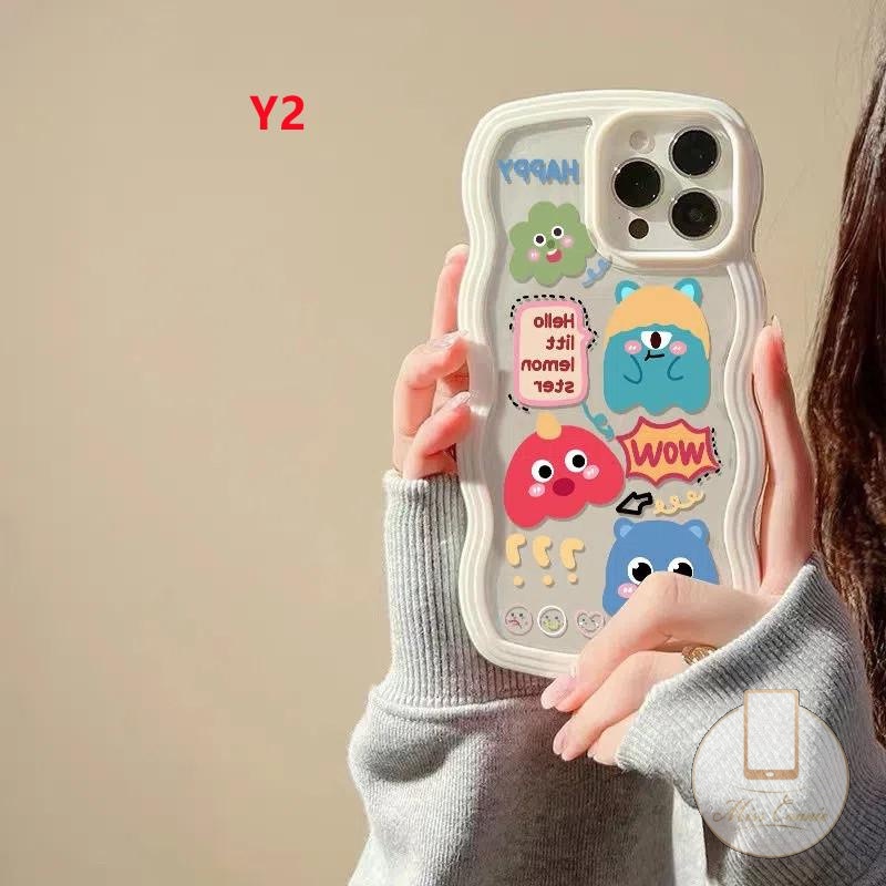 Oppo A17 A78 A57 A15 A55 A95 A77 A54 A16 A12 A96 A77s A16K A15s A7 A5s A1K A16E A3s A12E A76 A74 A53 A9 A5 A31 A52 F9 Reno 8T 78 6 Couple Kartun Monster Kecil Wavy Edge Sarung