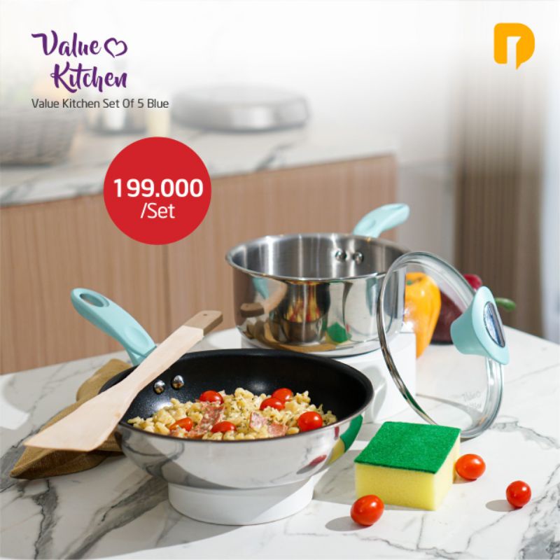 PANCI SET BERKUALITAS HARGA TERJANGKAU Neozen Value Kitchen Set Of 5 Blue/KADO PERNIKAHAN/PANCI SET 