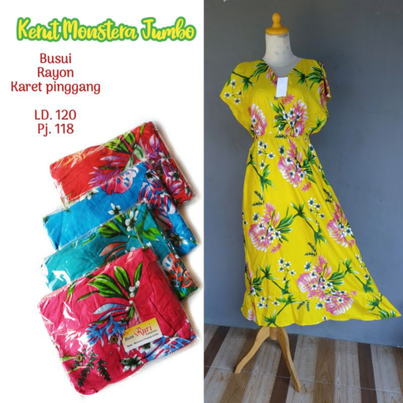 Daster Manohara Jumbo karet pinggang busui motif monstera