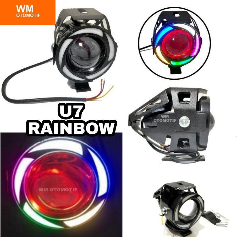 Lampu LED Tembak Sorot U7 5 Ring Transformer Cree AE DE Angel Eye Motor Mobil CR 5 Color 3 Mode Flash Sorot