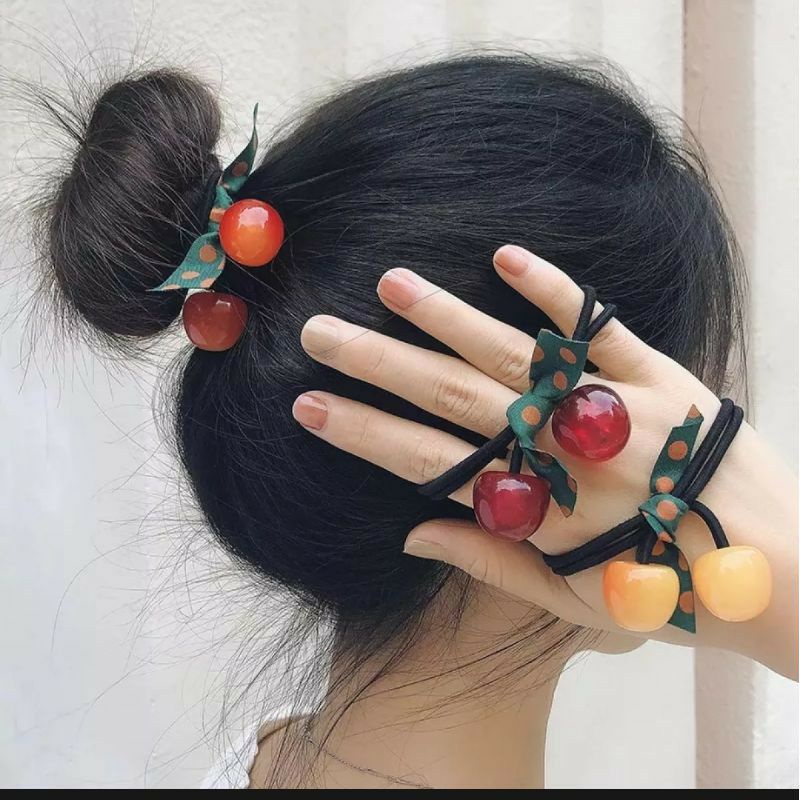 ~ PIYOSHI08 ~ Ikat Rambut Wanita Korea Unik Lucu Imut Bentuk Cherry AF23