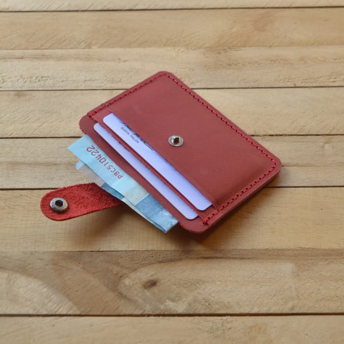 dompet kartu simpel slim wallet model tutup bisa dilepas - merah 046