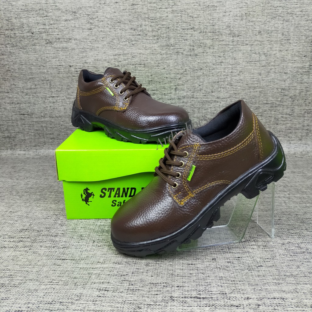 Sepatu Safety Pria Tali Kulit Asli  Septi Cowok Ujung Besi Sepatu Sefty Tali Pendek Stand horse 801