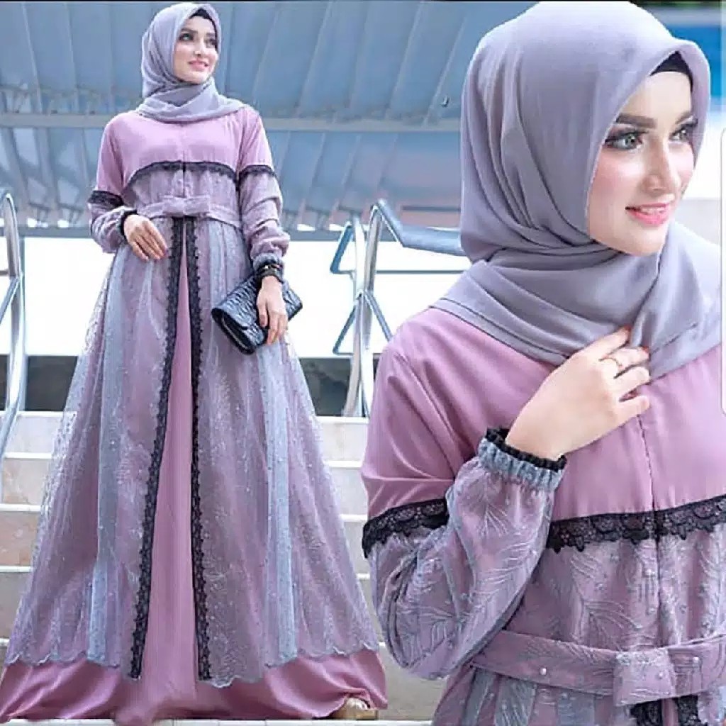 KALEA DRESS Bahan Moscrepe Mix Brukat Premium aplikasi Renda dan Mutiara Gamis Kekinian Terbaru 2020