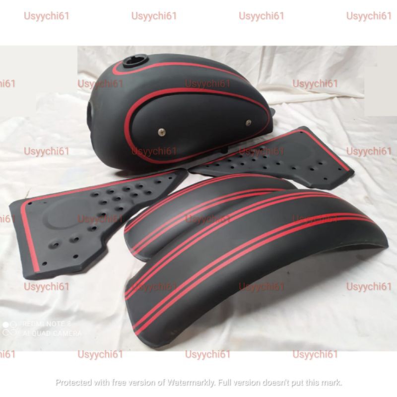 Paket Hemat Body Tangki Cat Cover Scrambler Triumph Japstyle Bobber Custom Motif List Merah Doff