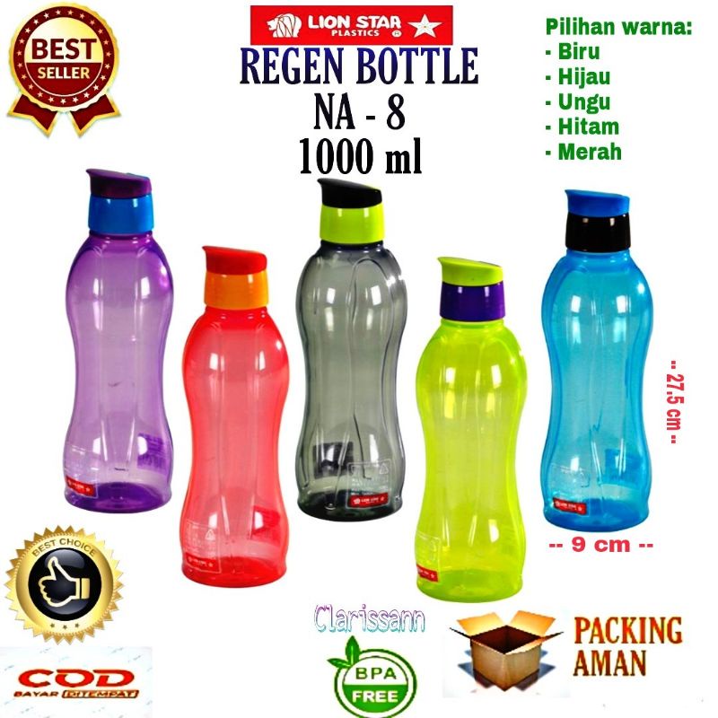 PROMO (Bisa COD) Lion Star Regen Botol Minum 1000 mL NA-8 Botol Plastik Termos Botol air