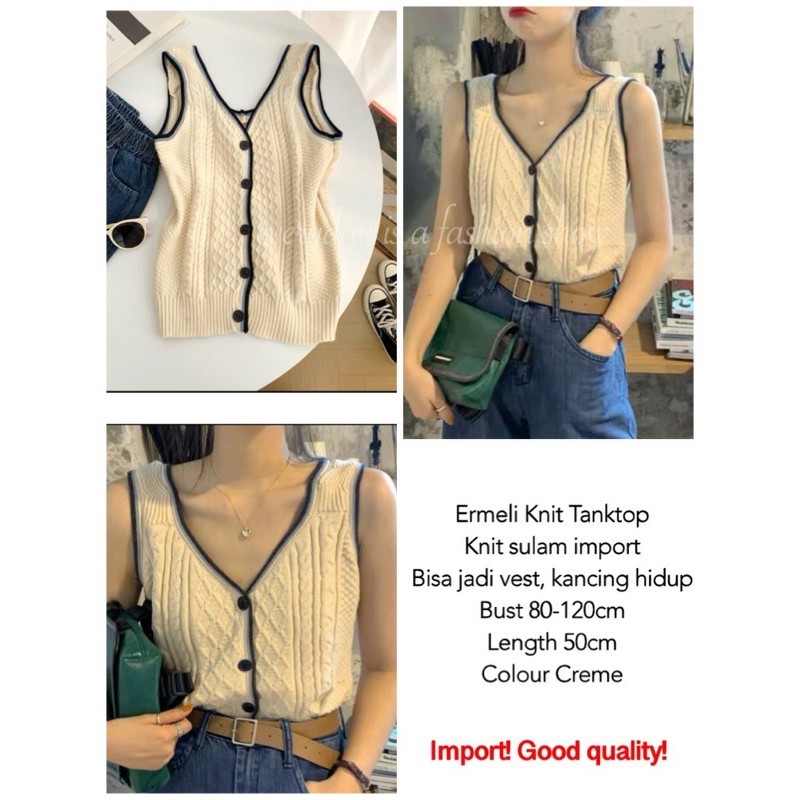 tanktop rajut wanita croptop knit button tanktop import.top knit kancing depan buntung import korean