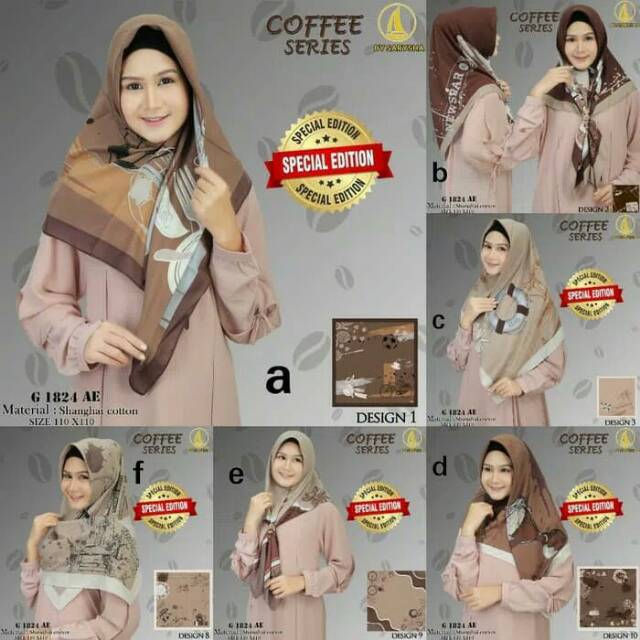 Segiempat Coffee Series. Jilbab Sarysha. Hijab Motif Kopi. Kerudung