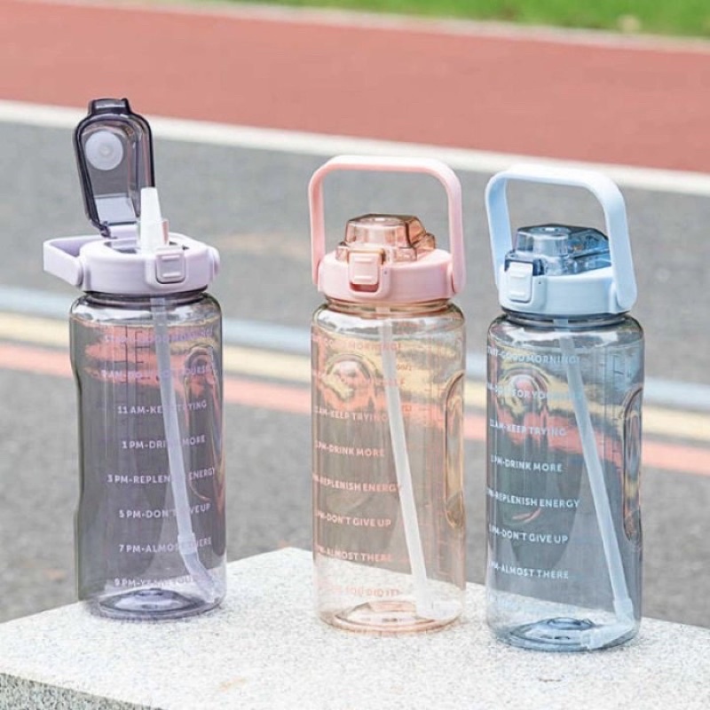 Botol Minum Motivasi 2 Liter / Botol Minum Transparan Penanda 2L / Botol Minum Jumbo