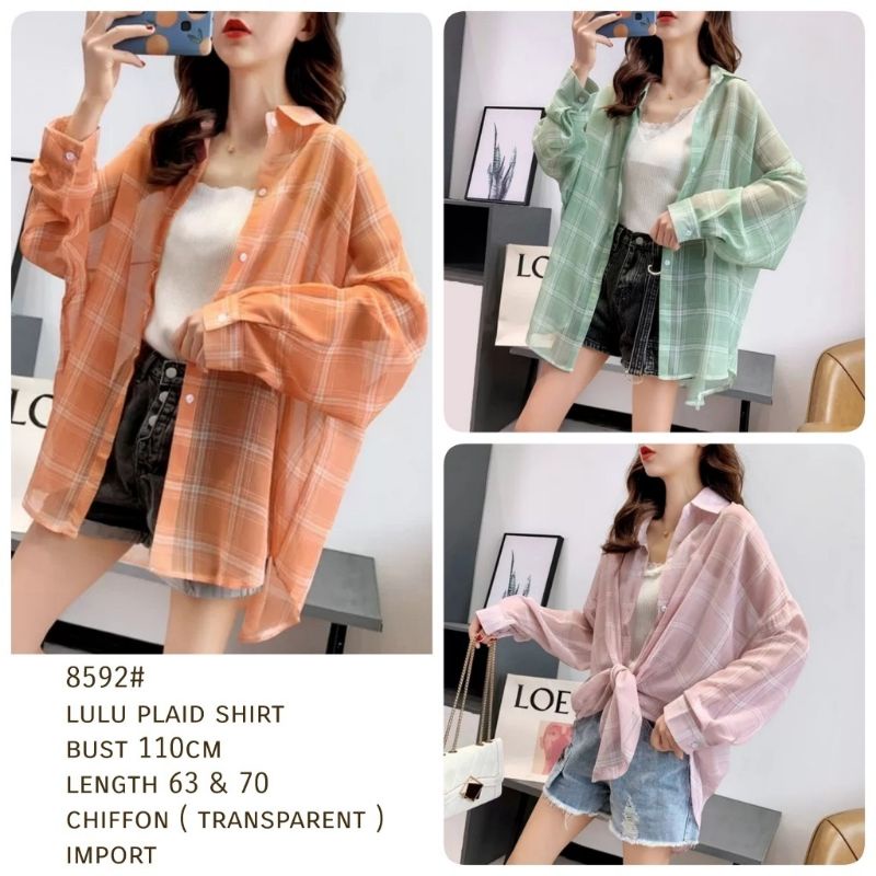 MDLV ~ 8592 LULU PLAID SHIRT KEMEJA KOREA KEMEJA OVERSIZE BLOUSE KEMEJA OUTER IMPORT FASHION IMPORT