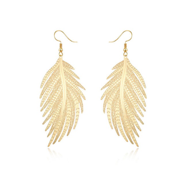 LRC Anting Gantung Fashion Gold Leaf Earrings D32466