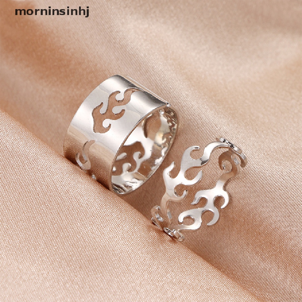 Mornin 2pcs / Set Cincin Model Terbuka Motif Api Untuk Wanita