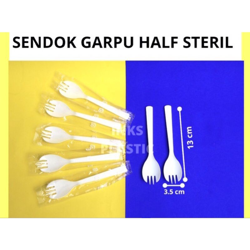 Spork Steril Plastik / Sendok Garpu Plastik 2 in 1 isi 100pcs