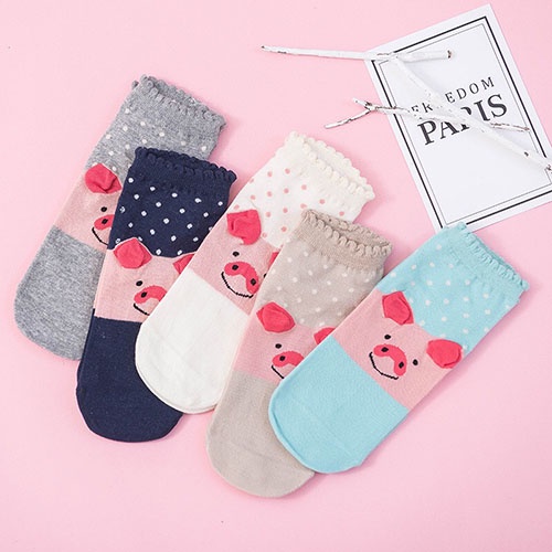 Socks Cute Cartoon Animal Cat/Fox/Dog Sock Cotton Girl Socks (Warna &amp; Model Random) D1227