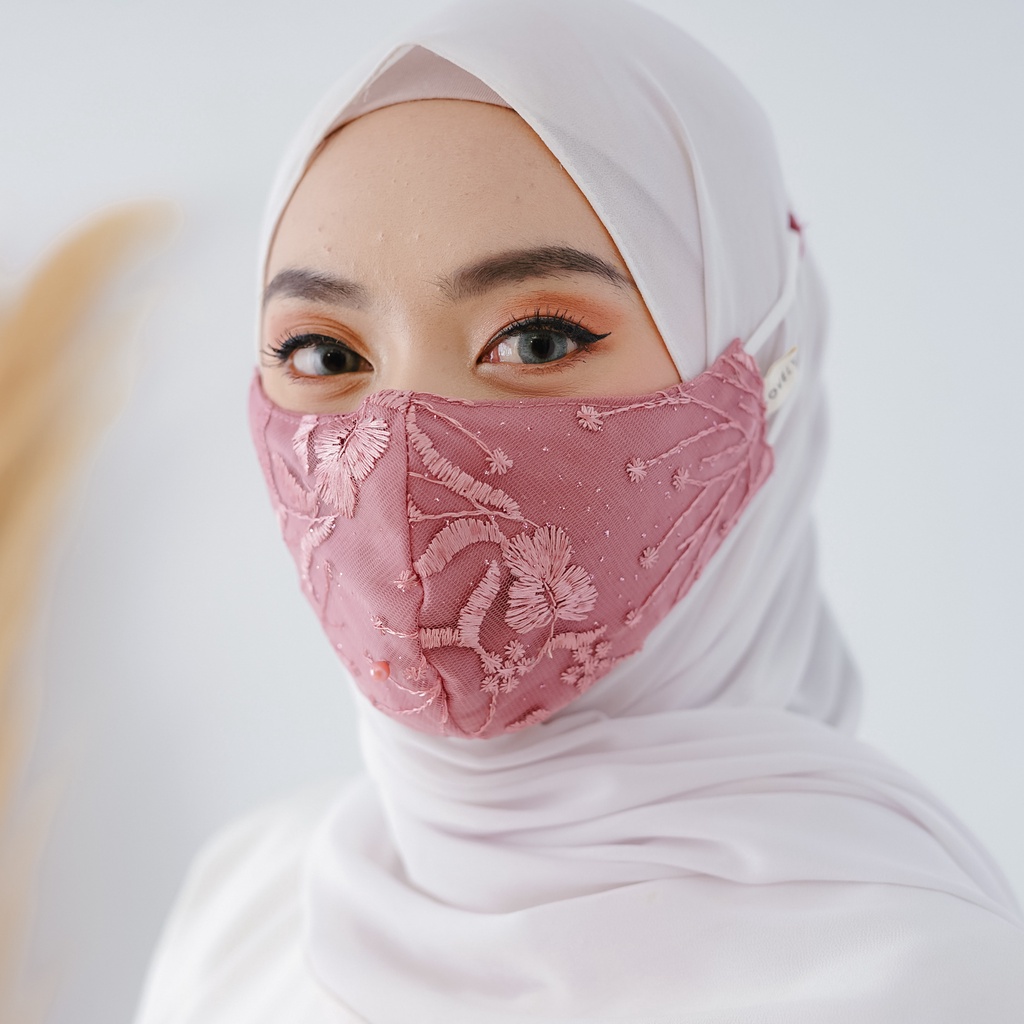Masker brukat tile hijab cantik payet murah jilbab pesta mewah 3 lapis