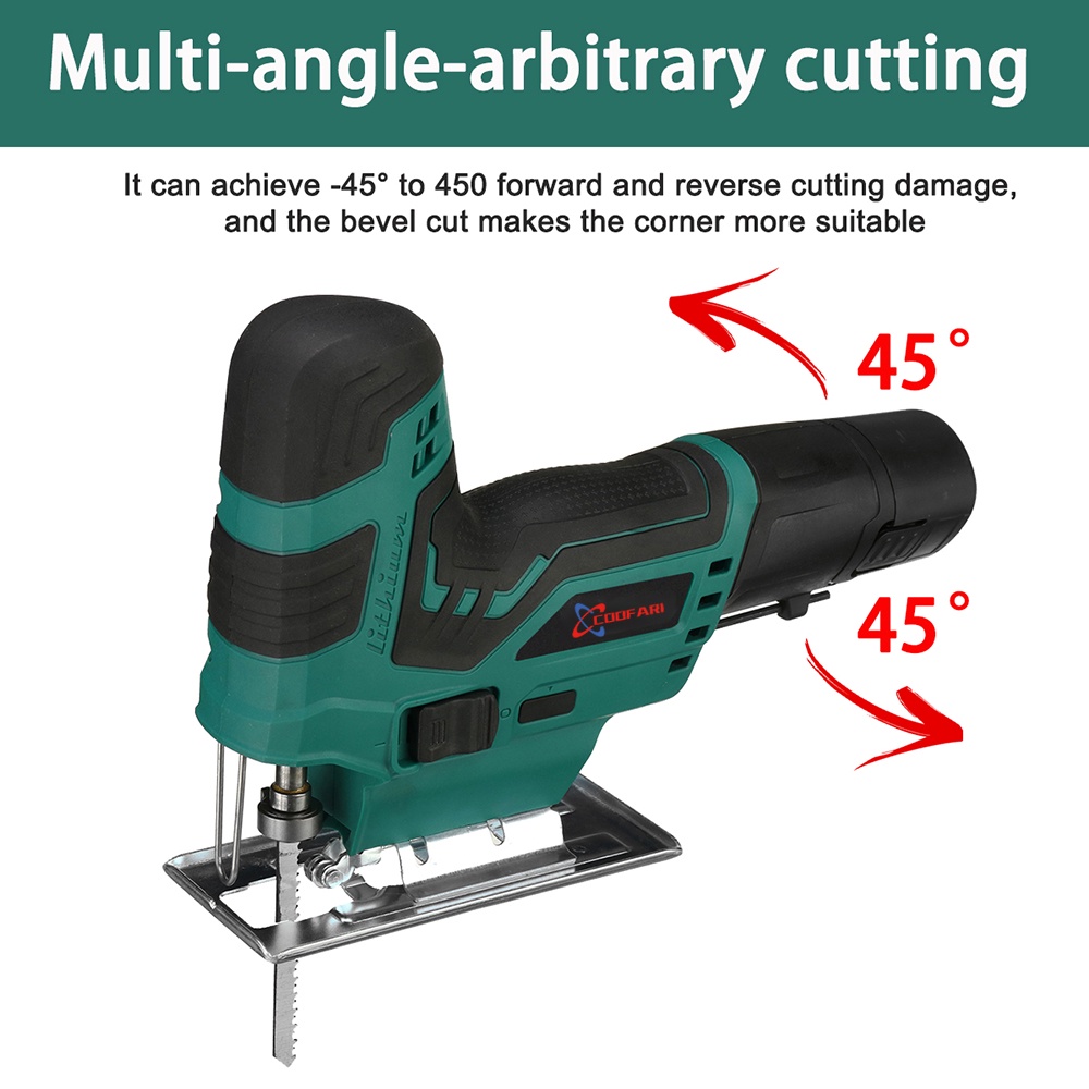 COOFARI GST 12 V-Li Cordless Jigsaw Cordless Jig Saw Sudut Pemotong Adjustable Electric Jigsaw Portable Multi-Fungsi Woodworking Alat Listrik