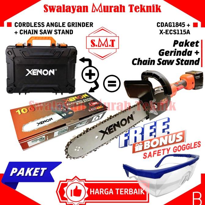 yang dicari] PAKET Gerinda Baterai Cordless 18Volt Xenon CDAG1845 & Chainsaw Stand
