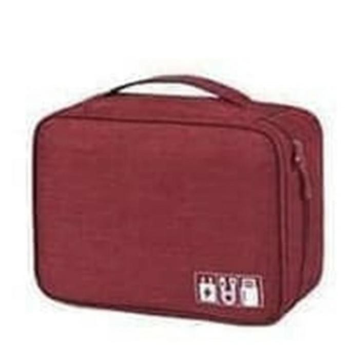Lucu Travel Pouch Organizer Cable Gadget Bag Tas Kabel Charger Usb Hp - Merah Maroon Hemat