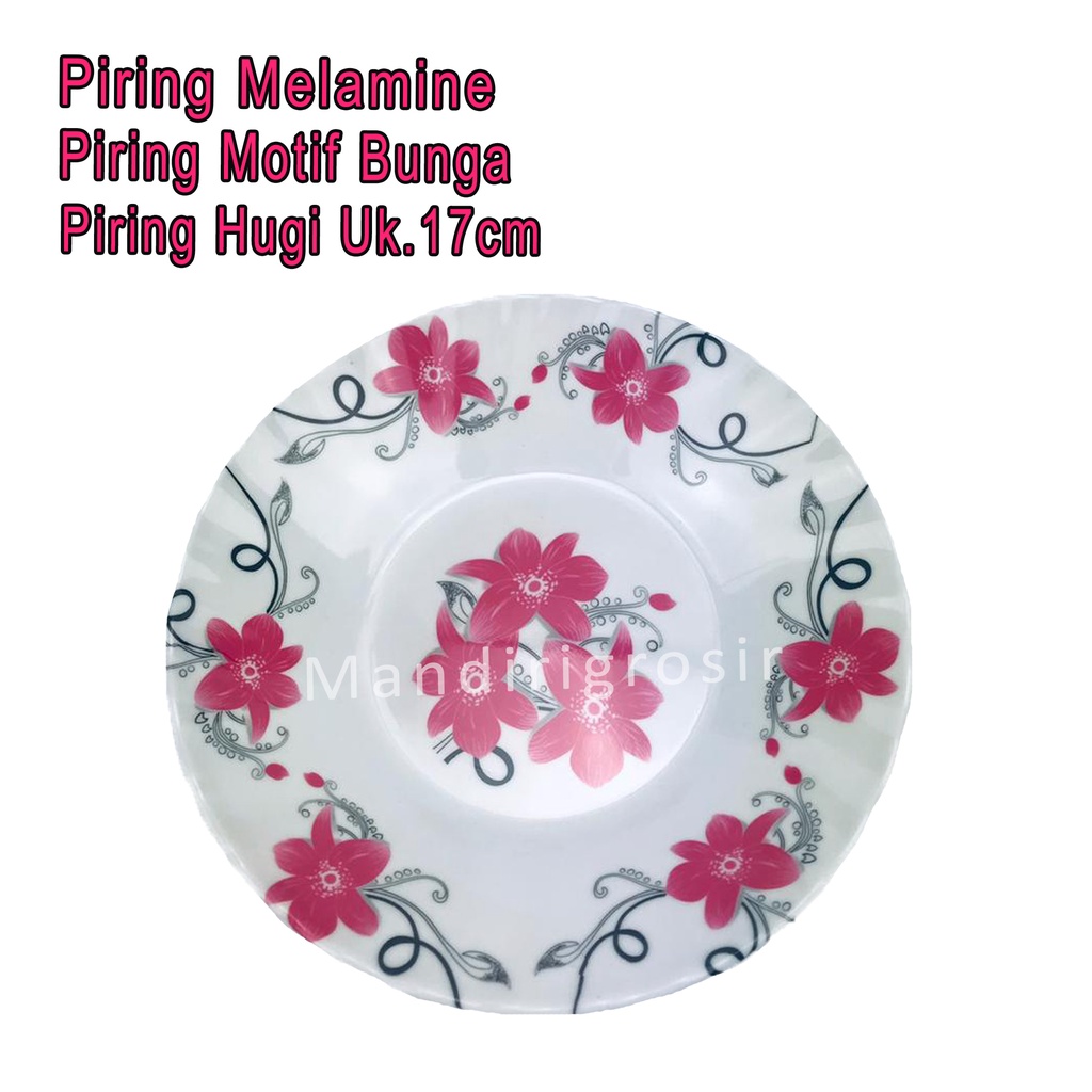 Piring Hugi Serbaguna *Piring Melamine * Piring Motif Bunga * Uk.17x17cm