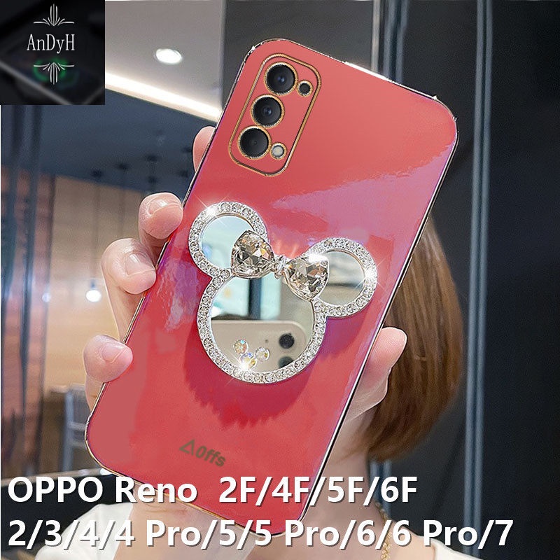 Case Handphone Motif Mickey Mouse Aksen Cermin Untuk OPPO Reno 7 5G 6 5pro 6 5G 6Z 5pro 5pro