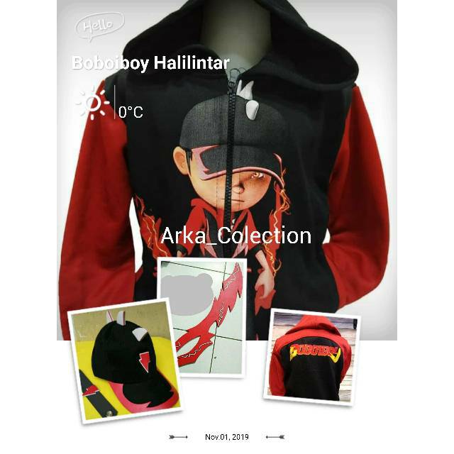 Jaket Boboiboy Halilintar / Boboiboy Api gratis Topi, gelang, pedang