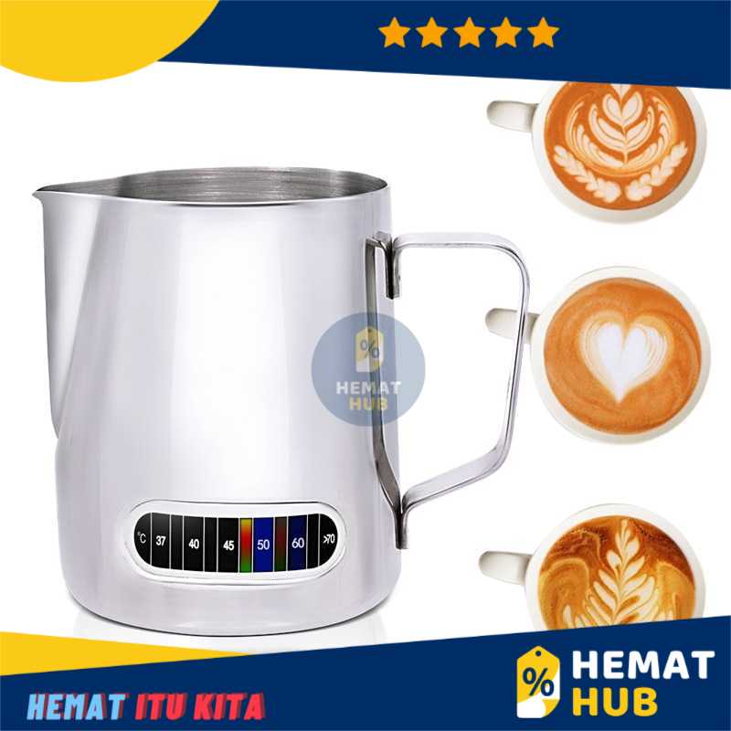 Milk Jug Latte Art Maker Alat Pembuat Peralatan Teko Kopi Coffee Cappuccino Termometer Stainless