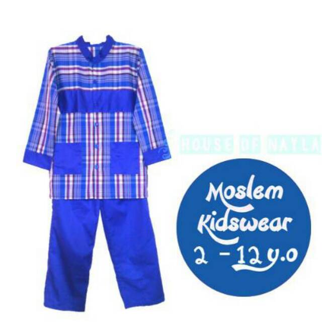 Baju muslim anak koko biru langit tua