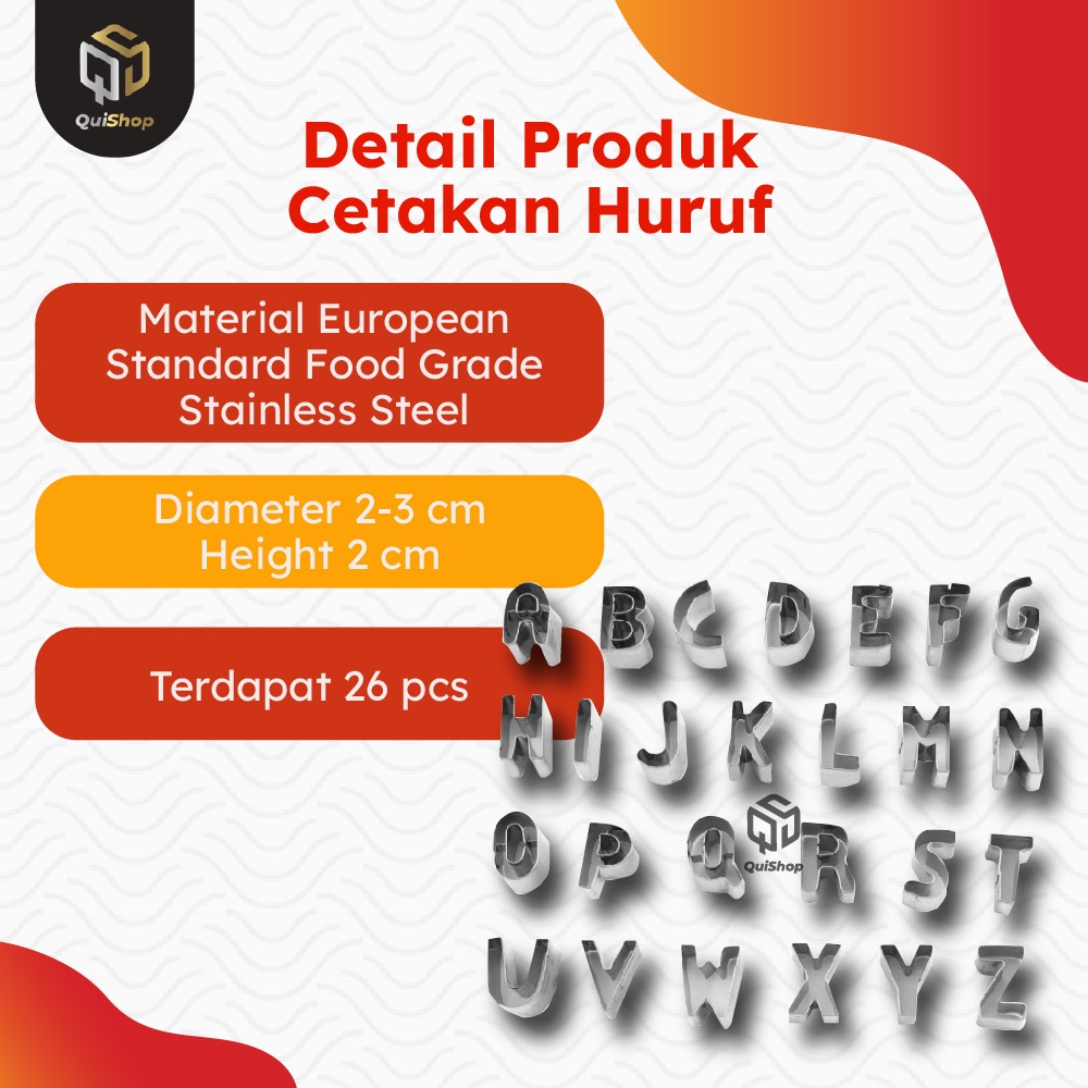 Cetakan kue Huruf Stainless 26 piece set alpabet 3 Dimensi DIY Letters