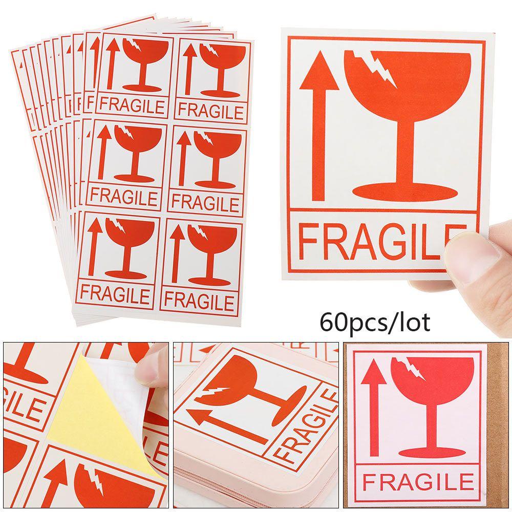 Preva 60pcs/lot Stiker Peringatan Fragile Tahan Lama Bermanfaat Kantor Hazard Sign Care Pengiriman Pengiriman Express Label