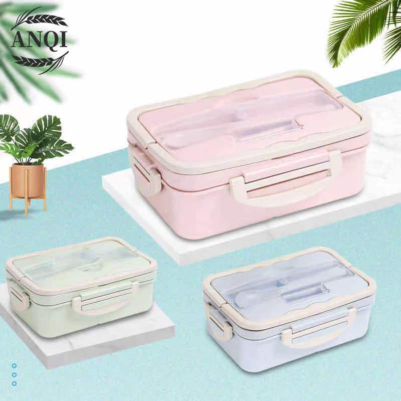 lunch box 3 Warna PP Jerami Gandum 1000 ml Lunch Box With Free Sendok BPA / VS-1