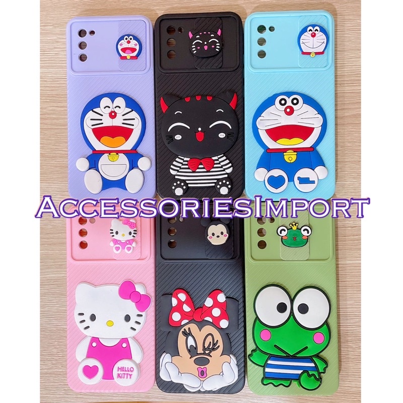 CASE SLIDE CAMERA REALME C35/ C31/ C21Y/ C21/ C11 2021/ C25S/ C25/ C20/ C12/ C2/ C1/ REALME 5/ 5i / SOFT CASE MACARON KARAKTER + SLIDE CAMERA MOTIF DORAEMON MINNIEMOUSE MIMICAT KEROPI HELLOKITTY