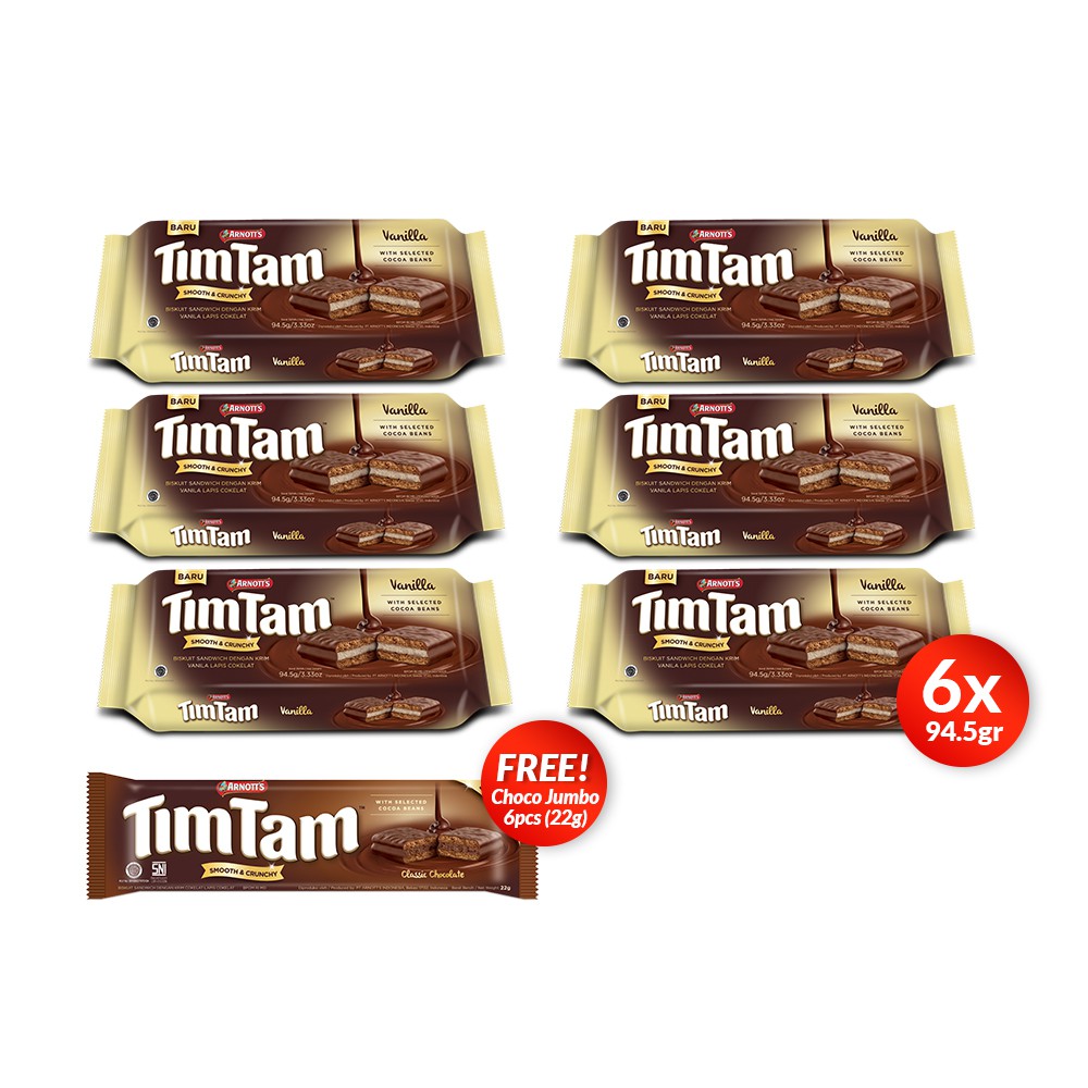 [Buy 6 Get 6] Tim Tam Atlas Biskuit Choco Vanila 6 x 94.5 gr + Tim Tam Choco Jumbo 6 x 22 gr