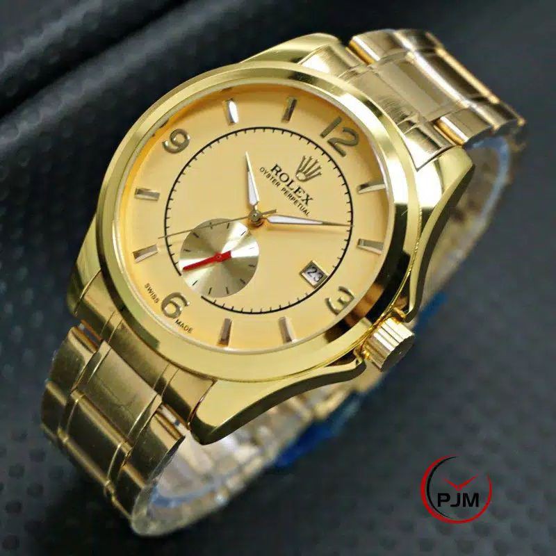 (Terima Cod)Jam Tangan Pria Rolex AutoMetic Body Besar Tali Rantai Full Gold Angka(Dikirim Jakarta)