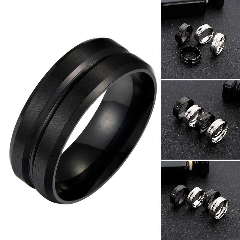 Cincin Nanas 8MM Hitam Perak Jari Perhiasan Fashion Matte Titanium Steel