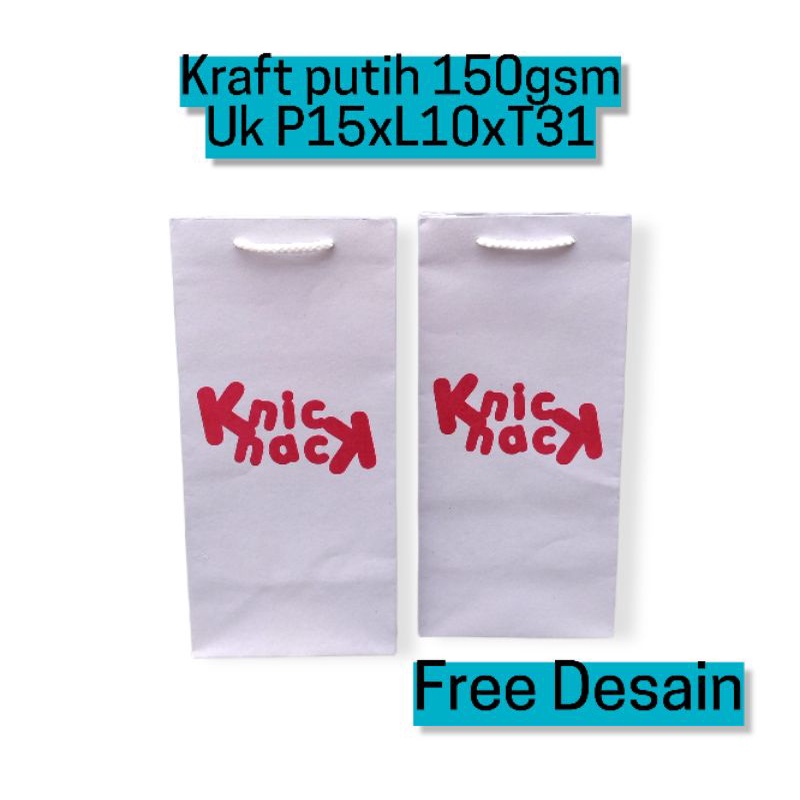 

Paperbag custom size kraft putih 150gsm size P15 x L10 x T31 free desain