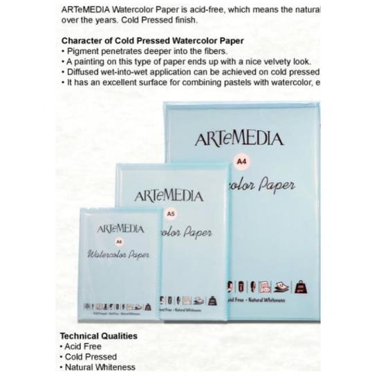 

Artemedia watercolor paper A6/A5/A4 200gsm 12 sheets